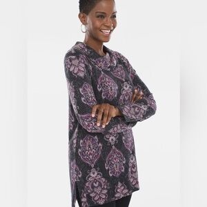 Chico's Zenergy Purple & Black Floral Cowl-Neck Tunic 0P (US 4-6 Petite)